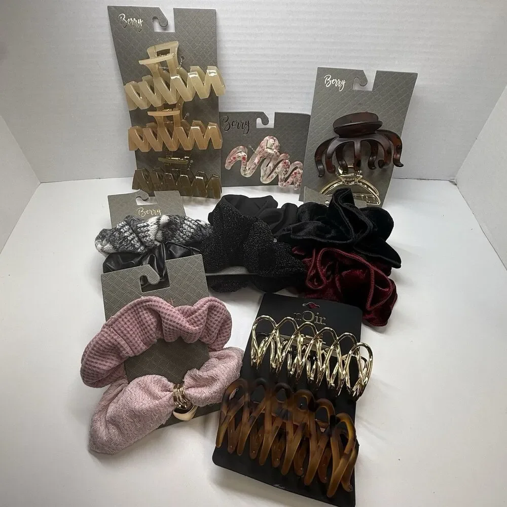 Berry 8 Set Large Hair Accessories Lot 15 Scrunchies & Hair Claws Bundle New